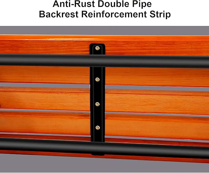 Outdoor Patio Garden Bench Park Bench, Metal Steel Frame and Anticorrosive Solid Wood Seat, Weather-Resistant Leisure Porch Chair, The Load Capacity is 880 Pounds