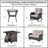 Belord 5 Pieces Patio Furniture Set with 50000 BTU Propane Fire Pit Table, All-Weather Patio Rocking Chairs - Photo 4
