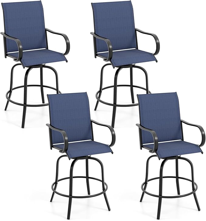 Tangkula Outdoor Swivel Bar Stools Set of 4, Bar Height Tall Patio Chairs with Armrests & High Back - Photo 1