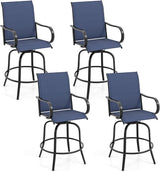 Tangkula Outdoor Swivel Bar Stools Set of 4, Bar Height Tall Patio Chairs with Armrests & High Back - Photo 1