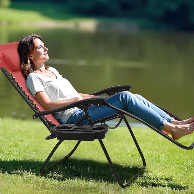 Athena Collection Zero Gravity Chair, Outdoor Lounge Chair with Adjustable Pillow and Cup Holder, Reclining Camping Chair for Outside Beach Lawn Garden Patio Poolside -Maroon