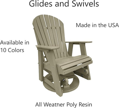Phat Tommy Glider for Outside Patio - Outdoor Swivel Glider Chair - Poly Outdoor Furniture, Adirondack Porch Glider Chair, Weatherwood