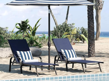 Outdoor Lounge Chair, Adjustable Patio Reclining Chaise with Textilene Fabric, Pool Lounge Chair with 5-Position Backrest for Patio, Garden, Poolside & Balcony,Navy Blue Set of 2