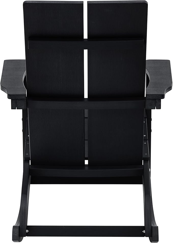 Taylor & Logan Finn Modern All-Weather 2-Slat Poly Resin Rocking Adirondack Chair with Rust Resistant Stainless Steel Hardware in Black - Set of2