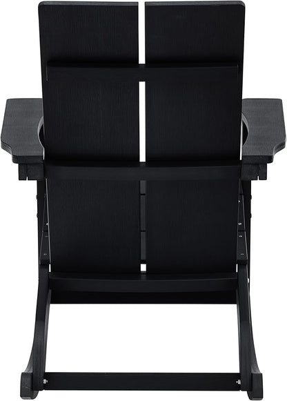 Taylor & Logan Finn Modern All-Weather 2-Slat Poly Resin Wood Rocking Adirondack Chair with Rust Resistant Stainless Steel Hardware in Black