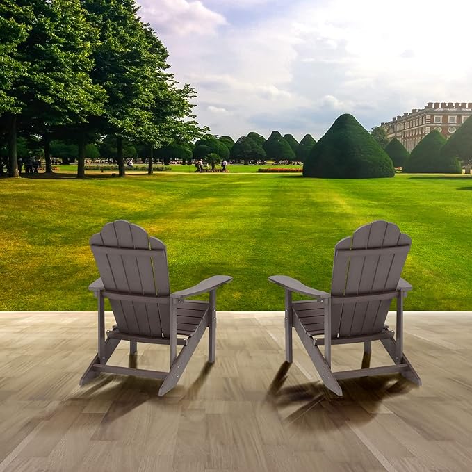 ELEGANT Folding Adirondack Chairs, Patio Chairs, Lawn Chairs, Outdoor Chair, Adirondack Chair Wood, Fire Pit, Weather Resistant for Deck, Backyard, Garden(Gray)
