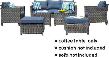 ovios Outdoor Side Table with Tempered Glass Top, Patio Wicker Coffee Table, Rattan Bistro End Table for Porch Deck Balcony Garden Poolside, Grey