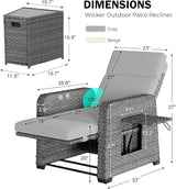 Restland Outdoor Recliner with Independent Adjustable Back & Footrest Wicker Patio Reclining Chair with Flip Table - Photo 2