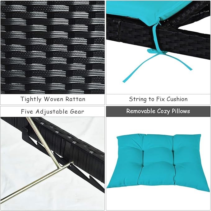 COSTWAY Patio Rattan Lounge Chair Cushioned Chaise Recliner Chair with Adjustable Back Garden Backyard Poolside - Photo 7