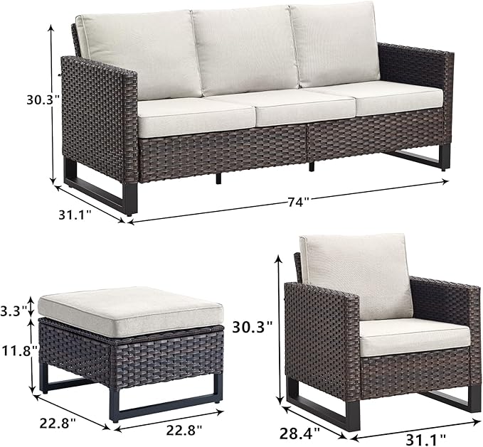 Rilyson Wicker Outdoor Patio Furniture Set - 5 Piece Patio Conversation Set with 2 Wicker Armrest Chairs - Photo 2