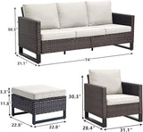 Rilyson Wicker Outdoor Patio Furniture Set - 5 Piece Patio Conversation Set with 2 Wicker Armrest Chairs - Photo 2