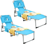 Tangkula Tanning Chair with Face Hole, Patio Folding Adjustable Reclining Beach Sunbathing Lounge Chair with Side Pocket - Photo 1