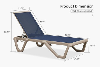 PURPLE LEAF Outdoor Chaise Lounge Chair Set of 2 Pool Lounge Chair with Champagne Aluminum Plastic Stackable Patio Lounge Chair for Poolside Sunbathing Beach Deck Yard, Navy Blue