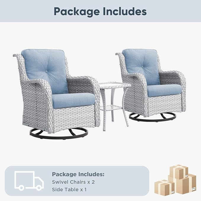 Belord Patio Wicker Chairs Swivel Rocker, Outdoor Patio Furniture Set with Rattan Side Table - Photo 7
