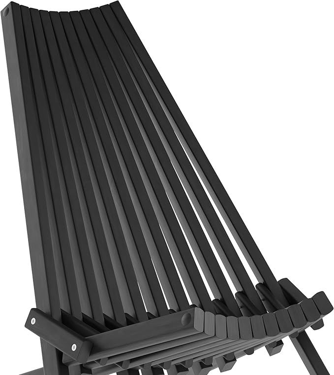 EMMA + OLIVER Durham Folding Chair for Indoor/Outdoor Use, Weather-Resistant Acacia Wood Construction, Low Profile Lounge Chair, Perfect for Sunroom/Patio, Black