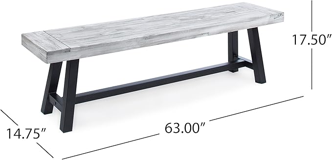 Merax 2 Pack Outdoor Acacia Wood Patio Bench, Garden Benches for Porch Park Yard Backyard Lawn, Grey + Black