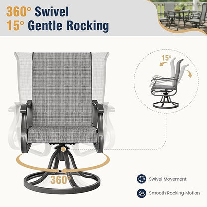 Amopatio Patio Swivel Chairs Set of 4, Outdoor Swivel Rocker Dining Chairs with All Weather Textilene High Back & Metal Frame, for Backyard Deck Lawn Garden, Light Gray
