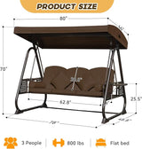3 in 1 Outdoor Porch Swing with Adjustable Canopy, 3 Seat Outdoor Swing for Adults - Photo 8