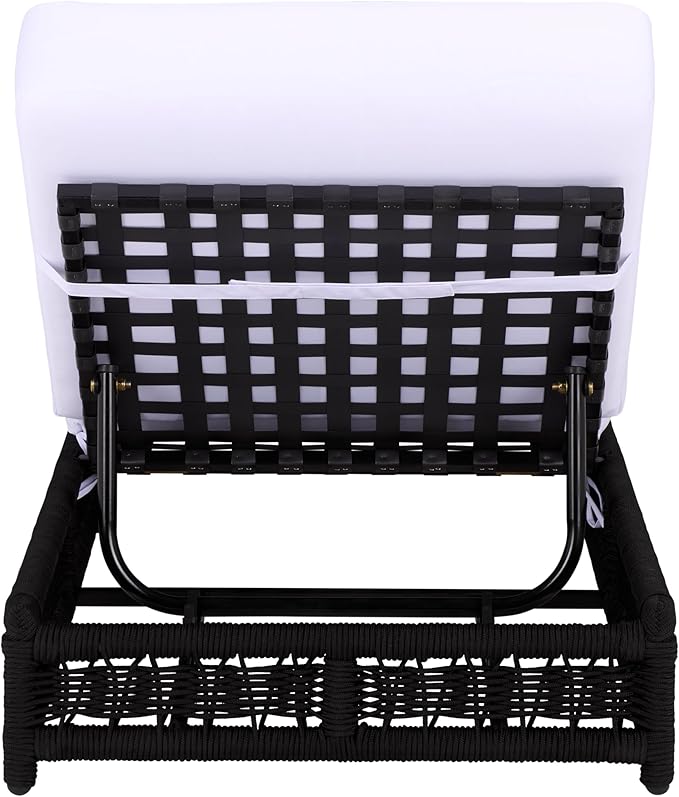 SAFAVIEH Outdoor Patio Furniture Collection – Callan Black Rope & White Cushion Lounger, Fully Assembled Outdoor Chaise, Modern Low-Profile Design (PAT7546B)