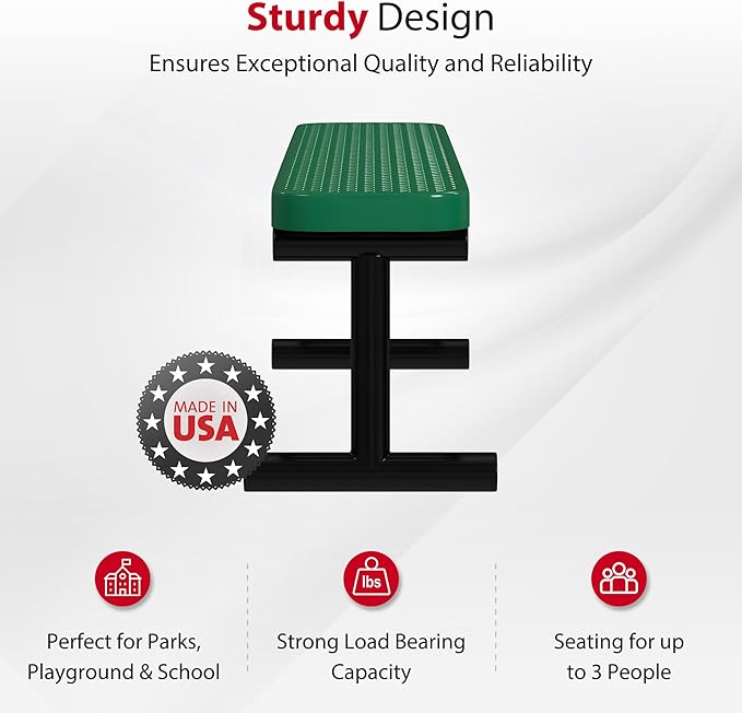 Leisure Craft Metal Outdoor Bench - 6 Foot Heavy Duty Backless Bench Seating for Garden, Porch, Picnic, Park, Expanded Metal, Thermoplastic Coating, Commercial Grade Furniture Made in USA - Green