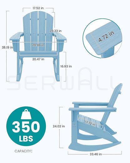 SERWALL Outdoor Adirondack Rocking Chairs Set of 4, All-Weather HDPE Adirondack Rocker Chair, Front Porch Rocker Chairs for Patio Lawn Porch Deck, Light Blue