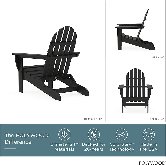 POLYWOOD AD5030BL Classic Folding Adirondack, Black