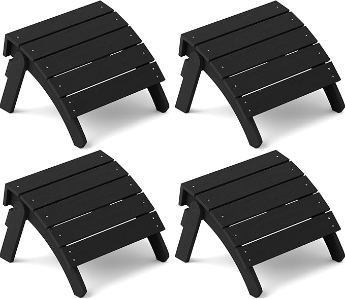 YEFU Adirondack Ottoman Set of 4, Adirondack Foot Rest, Patio Foot Rest, Folding Adirondack Footstool, Weather Resistant for Adirondack Chair, Widely Used for Outdoor, Porch, Backyard, Fire Pits-Black