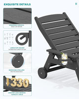 SERWALL Patio Chaise Lounge Chair, 78'' Long HDPE 5 Positions Adjustable Outdoor Lounger - Photo 5