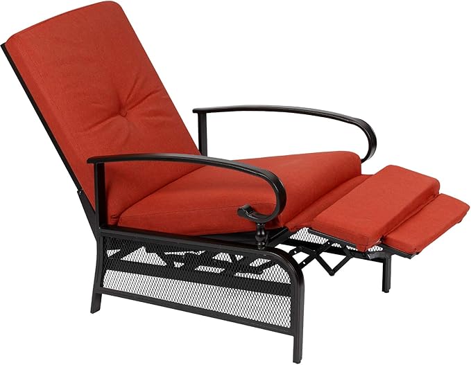 Incbruce Outdoor Lounge Chair Patio Furniture Adjustable Recliner with Retractable Steel Frame and Removable Thick Cushions - Red
