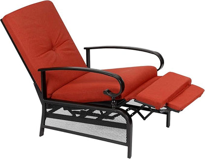 Incbruce Outdoor Lounge Chair Patio Furniture Adjustable Recliner with Retractable Steel Frame and Removable Thick Cushions - Red