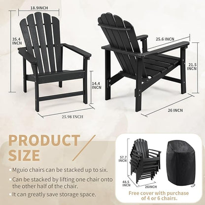 Stackable Adirondack Chairs Set of 6, Space Saving HDPE All-Weather Fire Pit Chair with Cover for Outdoor Lawn Porch Deck