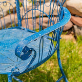 Zaer Ltd. Vintage Style Metal Patio Furniture with Heart Design Accents, Outdoor/Indoor Decor (Vintage Blue, Arm Chair) - Photo 4