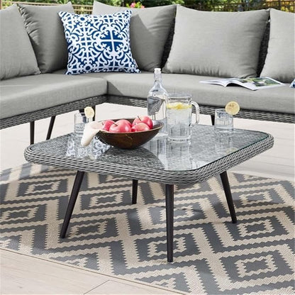 Endeavor Outdoor Patio Wicker Rattan Square Coffee Table in Gray