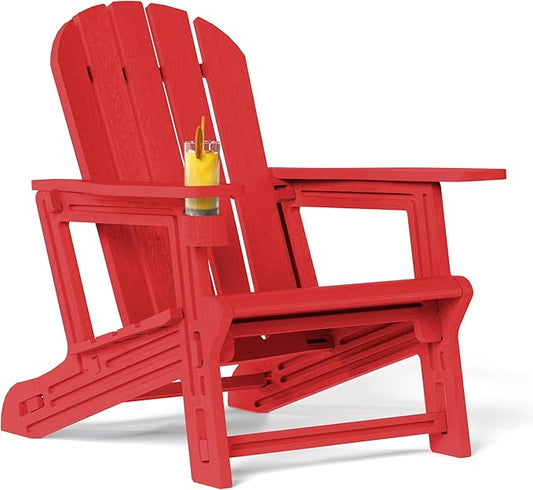 Costaelm Tool-Free Assembly Outdoor Patio HDPE Plastic Adirondack Chair with Cup Holder, Red