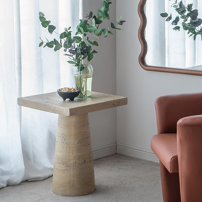 Faux Stone Side Table Square End Table, Patio Small Drink Table for Small Spaces - Photo 5