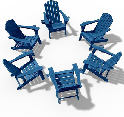 Adirondack Chairs Set of 6, Fire Pit Chairs, Wood Texture Patio Chairs with 2 Cup Holder, Outdoor Lawn Chair, NavyBlue