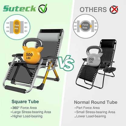 Suteck Oversized Zero Gravity Chair,33In XXL Outdoor Recliner Chair w/Removable Cushion&Headrest, Camping Lounge Chair w/Upgraded Lock&Footrest, Reclining Patio Chairs for Indoor Outdoor,500LBS