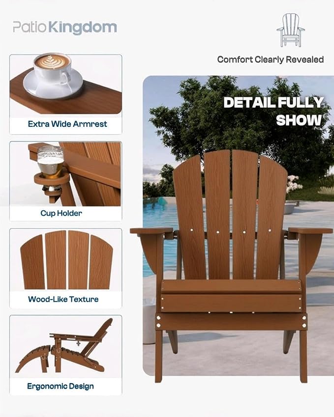 6-Piece Folding Adirondack Chair Set with Cup Holders, Ottomans, Side Table & 9FT Patio Umbrella with Base - Photo 5