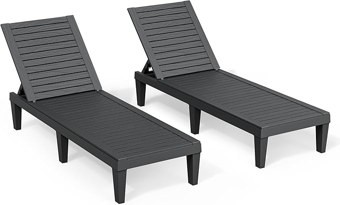Outdoor Chaise Lounge Chair Set of 2,Lightweight Patio Chairs,Waterproof Lawn Chairs Lounge Outdoor,5-Positions Adjustable Pool Lounge Chair for Garden Beach Patio Poolside and Deck,Striped Black
