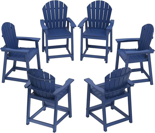 OTSUN Tall Modern Adirondack Chairs Set of 6, All Weather HDPE Bar Height Adirondack Stools Widened Durable Design for Porch Patio Yard Lawn Fire Pit Bistro Basement Indoors & Outdoors