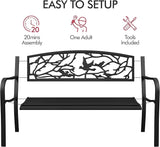 Yaheetech Outdoor Garden Bench Patio Furniture Chair Outdoor with Vintage Bird Pattern Backrest, Slatted Seat - Photo 7