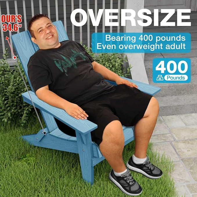 YEFU Adirondack Chairs Set of 2:Oversize Folding - 400lb Weight Capacity - Plastic Adirondack Chairs - High Back Like Wooden - All-Weather Use for Outdoor/Patio/Fire Pit/Garden/Camping - (Blue)