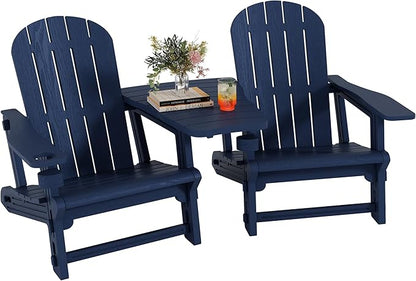 Shintenchi Adirondack Chairs Set of 2,HDPE Adirondack Chair w/Removable Tablelop & Umbrella Hole,All-Weather Wooden Textured Plastic Outdoor Chairs w/Cup Holder for Garden Backyard Pool,Dark Blue