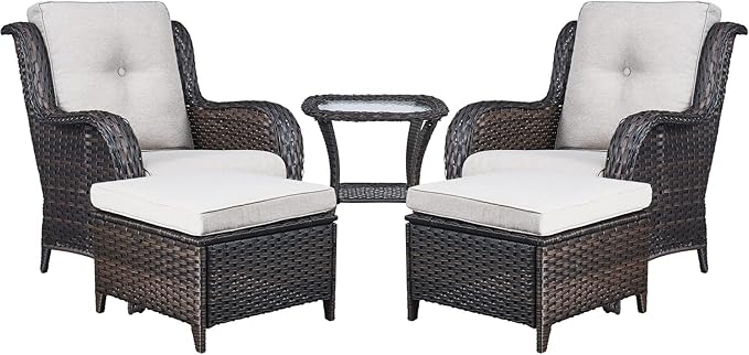 Rilyson Wicker Patio Furniture Set - 5 Piece Rattan Outdoor Sectional Conversation Sets with 2 Chairs - Photo 1