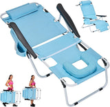 ABORON Tanning Chair with Face Hole, 5-Position Adjustable Reclining Beach Lounge Chair - Photo 1