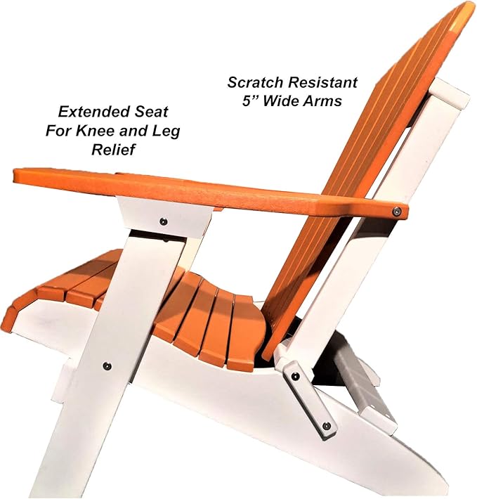 DuraWeather Poly Classic King Size Folding Adirondack Chair (Mango Orange on White)