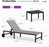 PURPLE LEAF Outdoor Chaise Lounge Chairs Set Recliner Adjustable Chair with Wheels and Table for Poolside Beach Patio - Photo 9