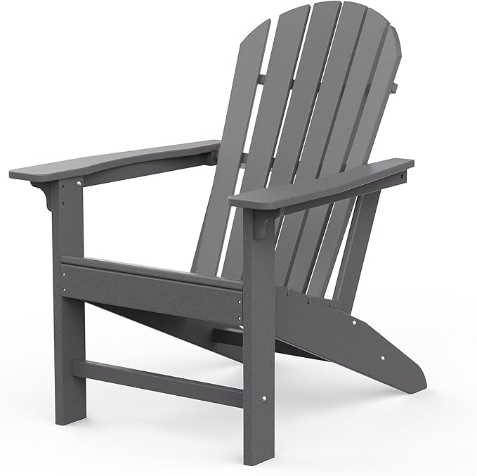 OTSUN Adirondack Chair, HDPE All-Weather Patio Chair, Plastic Lawn Chair 380 lbs Capacity, Outdoor Chairs for Fire Pit, Yard, Porch, Garden, Deck, Swimming Pool, Grey