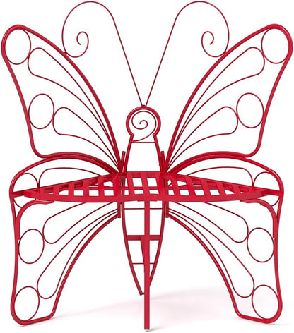 Butterfly Shaped Outdoor Bench, Garden Bench with Sturdy Stable Metal Frame, Outdoor Metal Chair Butterfly Bench for Garden, Yard, Balcony, Lawn. (Red/Small)