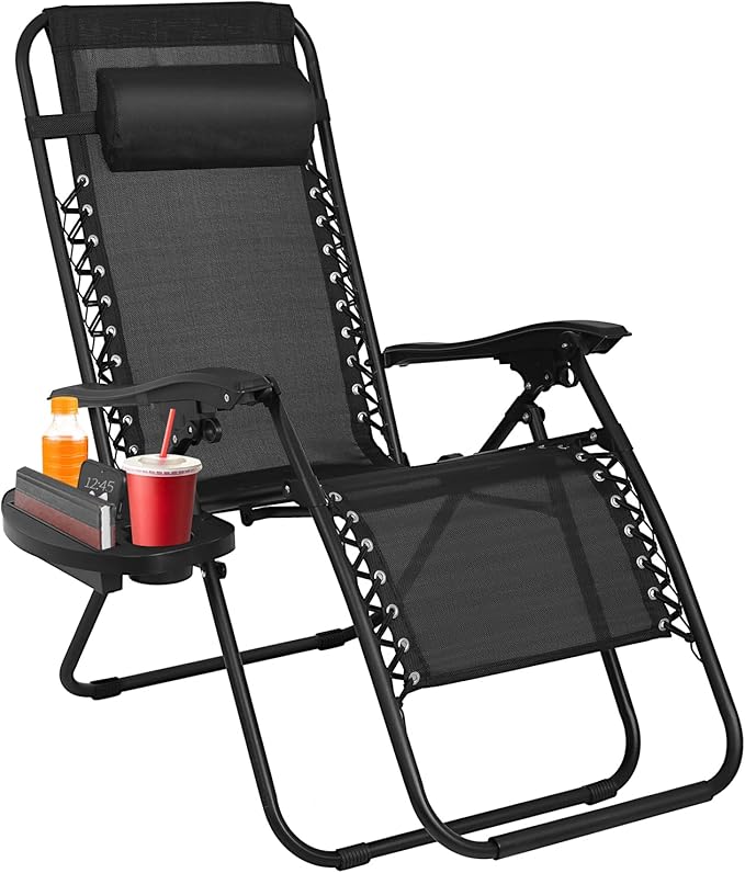 Zero Gravity Chair Patio Chairs Lounge Patio Chaise 1 Pack Adjustable Reliners for Pool Yard with Cup Holder (Black) - Photo 1
